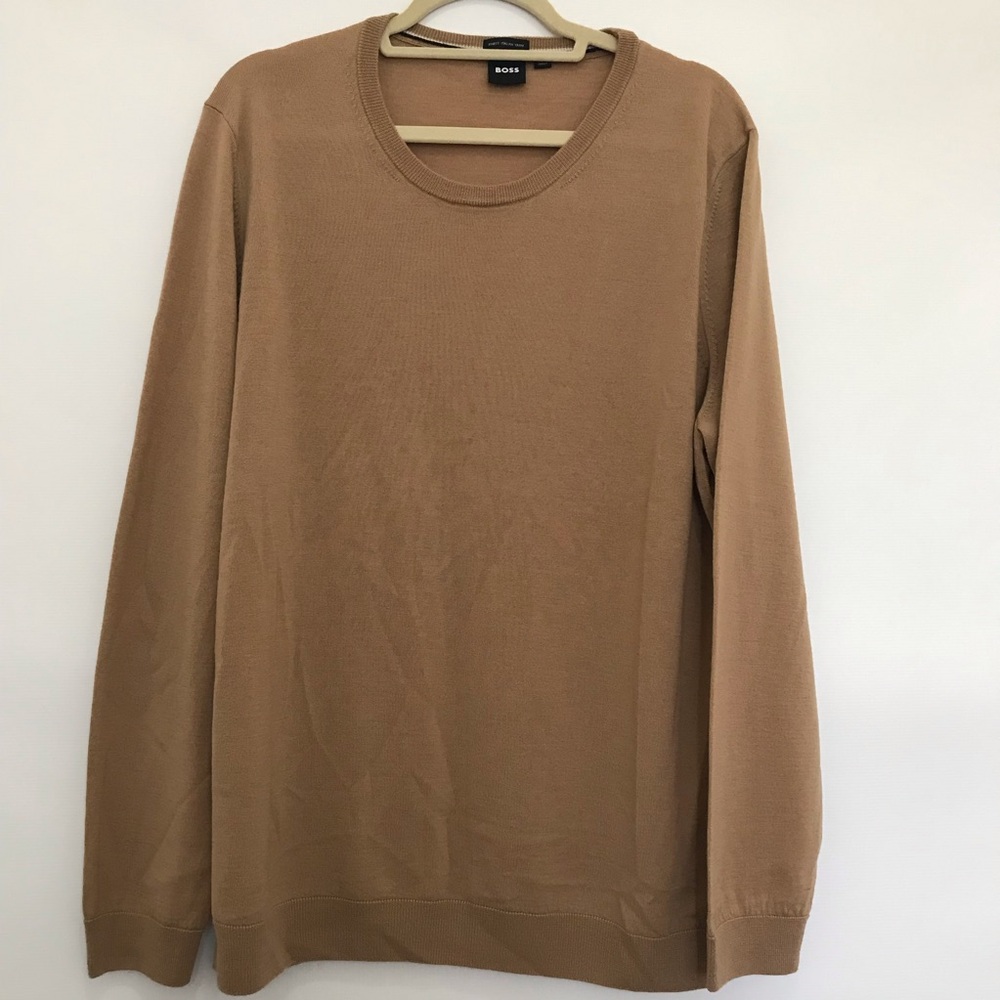BOSS Men's Crewneck Sweater in Camel Size XXL